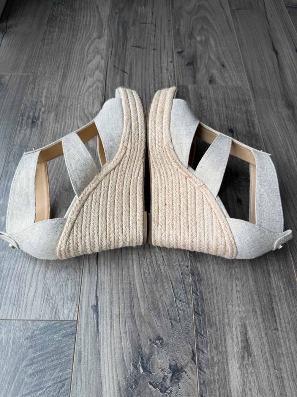 Michael Kors Damita Espadrille Wedge Sandals with Gold Zipper - Linen Look - 8 - Picture 9 of 13